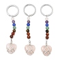 Porte-clés coeur en pierres précieuses naturelles et synthétiques, avec perle de pierre précieuse chakra et accessoires en laiton plaqué platine