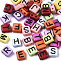 Opaque Acrylic Multi-Strand Links, for Tile Elastic Bracelets Making, Rectangle with Black Letter, Mixed Letters