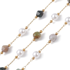 304 maillons en acier inoxydable chaînes, avec perles d'imitation en verre et perles d'agate indienne et bobine, non soudée