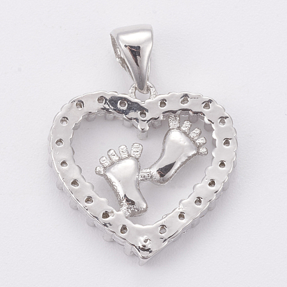 Brass Micro Pave Cubic Zirconia Pendants, Heart with Foot