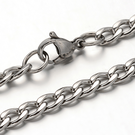 304 Stainless Steel Curb Chain Necklace, with Lobster Claw Clasps, 21.6 inch(55cm), 4mm