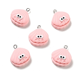 Opaque Resin Pendants, Shell Charm, with Platinum Tone Iron Loops