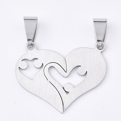 201 Stainless Steel Split Pendants, for Lovers, Heart with Heart, with Word I Love You, For Valentine's Day
