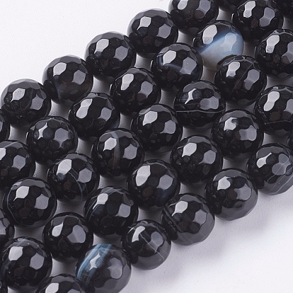Agate à rayures noires naturelles / brins de perles d'agate à bandes, facette, teint, ronde