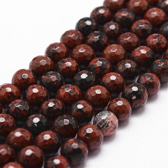 Natural Mahogany Obsidian Beads Strands, Faceted, Round