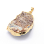 Druzy naturales ágata pepitas colgantes, con oro hallazgo latón niquelado, 40~50x25~32x8~17 mm, agujero: 8x5 mm
