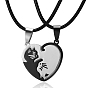 2 piezas 2 conjunto de collares de pareja de estilo, Collar con colgantes de gato y corazón dividido a juego de acero titanio para el día de San Valentín
