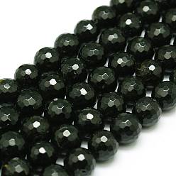 Natural Black Tourmaline Beads Strands, Round, Faceted