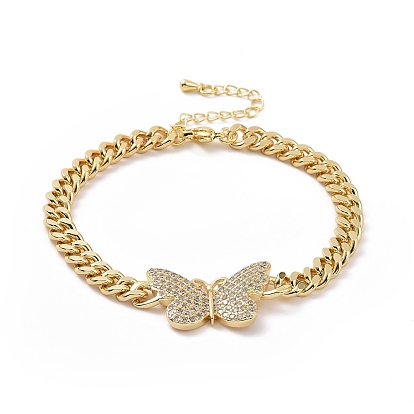 Bracelet à maillons papillon en zircone cubique transparente, bijoux en laiton pour femmes