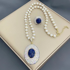 Turquoise naturelle exquise sertie de perles d'eau douce, diamants tchèques et bijoux en peau de serpent pour banquets haut de gamme