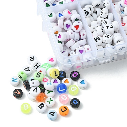 900pcc 6 styles perles acryliques opaques, avec l'émail, plat rond avec la lettre