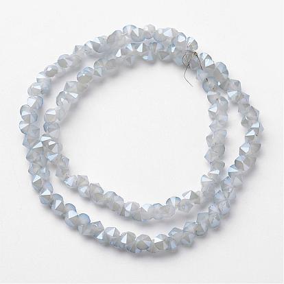 Perles en verre electroplate, jade d'imitation, plein arc-en-plaqué, facette, diamant