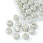 50 pcs perles en argile polymère strass européens à grand trou, avec noyaux en laiton plaqué couleur argent, rondelle