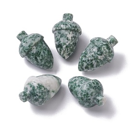 Natural Green Spot Jasper Beads, No Hole/Undrilled, for Wire Wrapped Pendant Making, Filbert