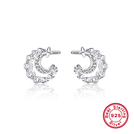 Rhodium Plated 925 Sterling Silver Stud Earring, with Clear Cubic Zirconia