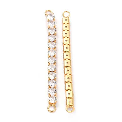 Brass Clear Round Cubic Zirconia Links Connectors, Long-Lasting Plated, Rectangle