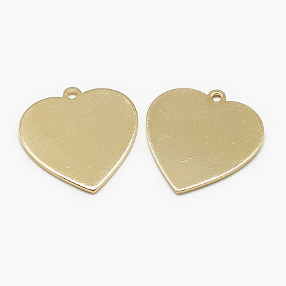 Brass Pendants, Stamping Blank Tag, Heart, Real 18K Gold Plated