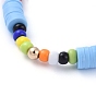Handmade Polymer Clay Heishi Beads Stretch Bracelets, with Glass Seed Beads, Brass & Acrylic Beads