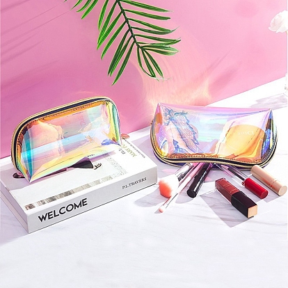 Laser Portable PVC Transparent Waterpoof Makeup Storage Bag, Multi-functional Wash Bag, with Pull Chain