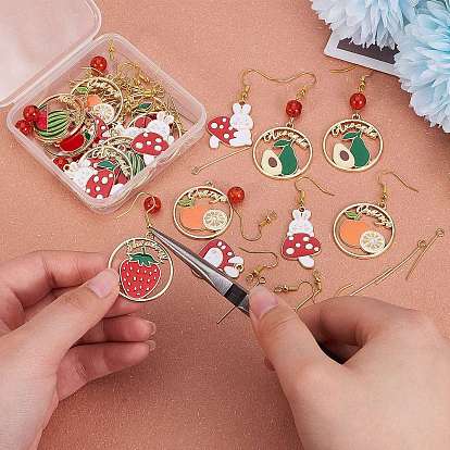 DIY Fruit & Rabbit Drop Earring Making Kit, Including Alloy Enamel Pendant, Crackle Glass Beads, 304 Stainless Steel Eye Pin, Brass Earring Hooks