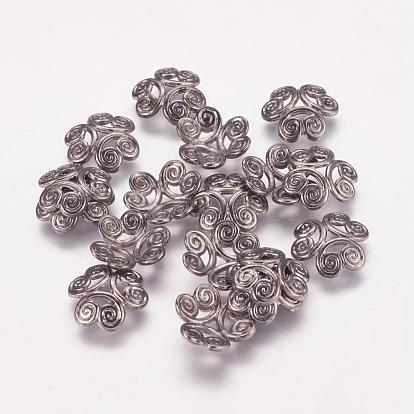 Tibetan Style Alloy Caps, Lead Free and Cadmium Free,12mm in diameter, 3.5mm thick, hole: 1.5mm