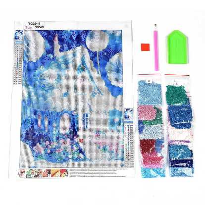 DIY House Theme Diamond Painting Kit, Including Resin Rhinestones, Diamond Sticky Pen, Tray Plate, Glue Clay
