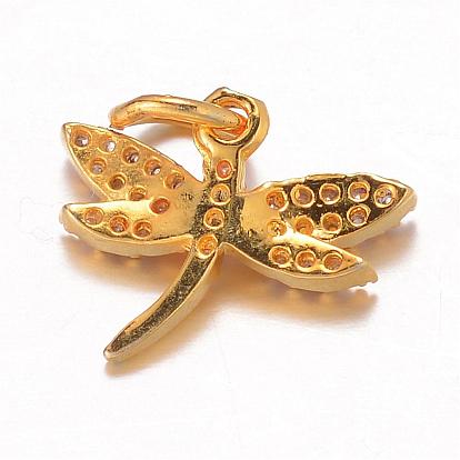 Brass Micro Pave Cubic Zirconia Charms, Dragonfly