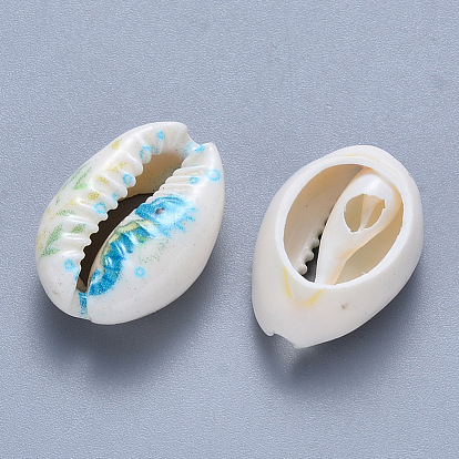 Perles de cauris imprimées, pas de trous / non percés, modèle d'organisme marin