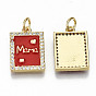 Real 16K Gold Plated Brass Micro Pave Clear Cubic Zirconia Pendants, with Jump Rings and Enamel, for Mother's Day, Nickel Free, Rectangle with Word Mama