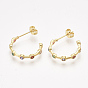 Brass Cubic Zirconia Stud Earrings, Half Hoop Earrings, with Ear Nuts, Colorful