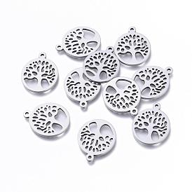 304 Stainless Steel Pendants, Laser Cut, Oval with Tree of Life