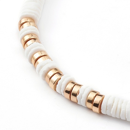 Natural White Shell Beaded Necklaces, with 304 Stainless Steel Lobster Claw Clasps, Flat Round, Real 18K Gold Plated