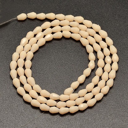 Imitation Jade Faceted Teardrop Glass Beads Strands, 5x3mm, Hole: 1mm, about 100pcs/strand, 17.7 inch ~19.6 inch