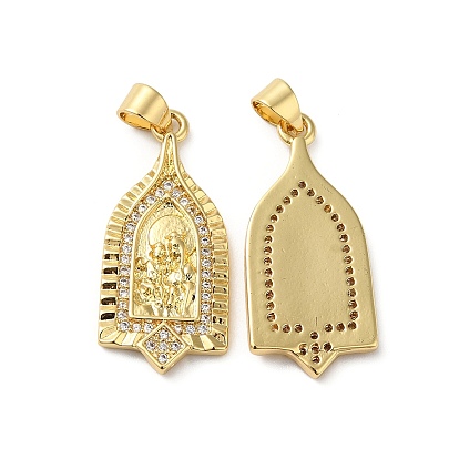 Rack Plating Brass Pave Cubic Zirconia Pendants, Lead Free & Cadmium Free, Real 18K Gold Plated, Long-Lasting Plated, Bell Charm