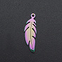 Ion Plating(IP) 201 Stainless Steel Pendants, Feather, Laser Cut