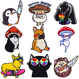 Cat/Dog/Mushroom Cartoon Appliques, Embroidery Iron on Cloth Patches, Sewing Craft Decoration