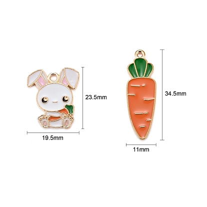 50Pcs 2 Styles Alloy Enamel Pendants, Rabbit & Carrot, Light Gold