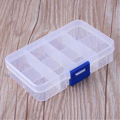 8 Compartments Polypropylene(PP) Bead Storage Containers, Rectangle, 10.8x7x2.3cm, Hole: 6mm