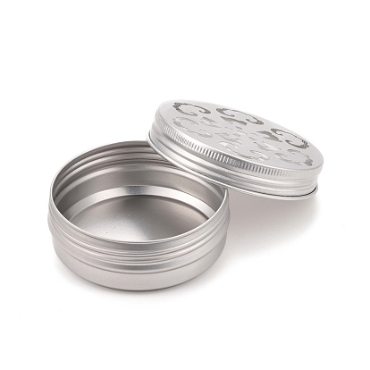 Aluminium Shallow Round Tins, with Hollow Floral Pattern Lids, Empty Tin Storage Containers