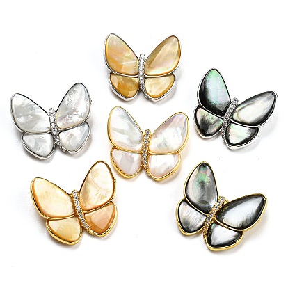 Shell Broochs, Butterfly with Heart Brass Rhinestone Pins for Women
