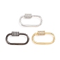 Brass Micro Pave Clear Cubic Zirconia Screw Carabiner Lock Charms, for Necklaces Making, Oval