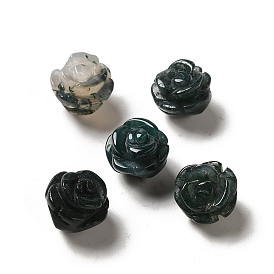 Natural Moss Agate Carved Flower Beads, Rose