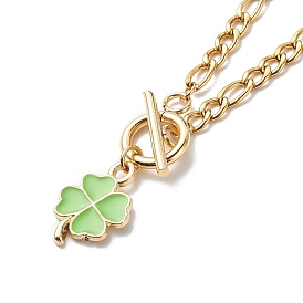 Alloy Enamel Clover Pendant Necklace with Brass Chains for Women