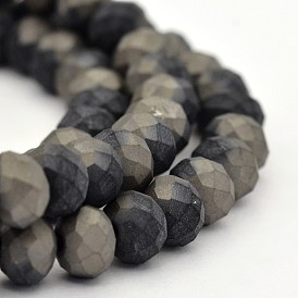 Half Plated Faceted Rondelle Glass Beads Strands, Frosted, 6x4mm, Hole: 1mm, about 100pcs/strand, 17.3 inch