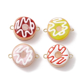 Handmade Lampwork Enamel Donut Connector Charms, with Golden Tone 304 Stainless Steel Double Loops