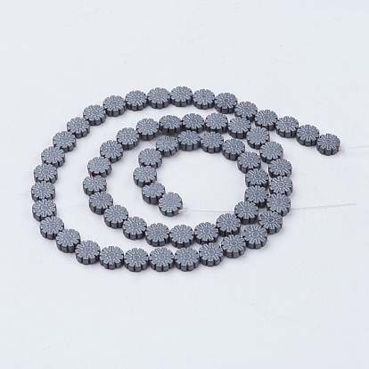 Non-magnetic Synthetic Hematite Beads Strands, Frosted, Flower