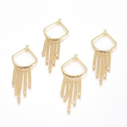 Brass Micro Pave Cubic Zirconia Links Connectors, Long-Lasting Plated, Tassel, Clear