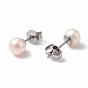 Natural Pearl Ear Studs, 304 Stainless Steel Pin Ear Stud for Women, Round