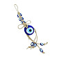 Flat Round with Evil Eye Glass Pendant Decorations, Tassel Hemp Rope Hanging Ornament