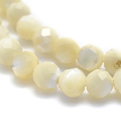 Natural White Shell Beads, Mother of Pearl Shell Beads Strands, Round, Faceted